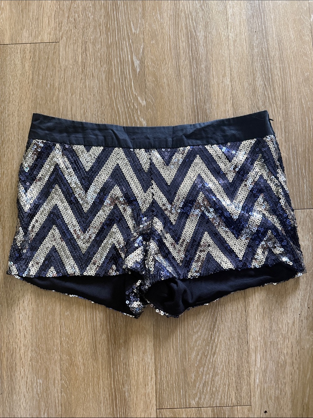 Jessica Simpson Navy Blue and Silver Chevron Sequin Shorts